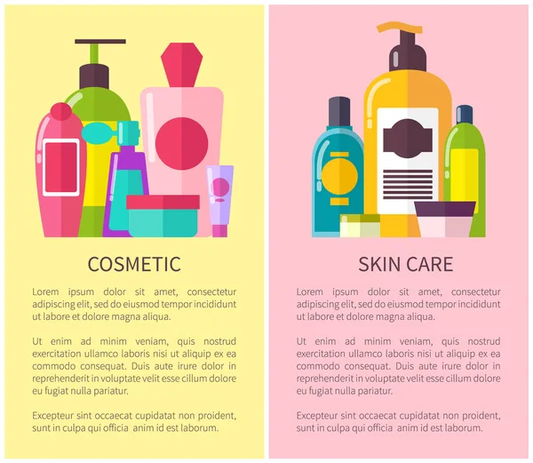 Soins cosmétiques de la peau Beaucoup de flacons Illustration vectorielle — Image vectorielle