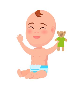 Teddy oyuncak el kahkaha ile mutlu gülen bebek