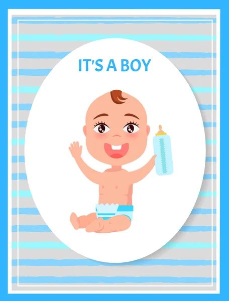 Dess pojke affisch Oval ram glad spädbarn i blöja — Stock vektor
