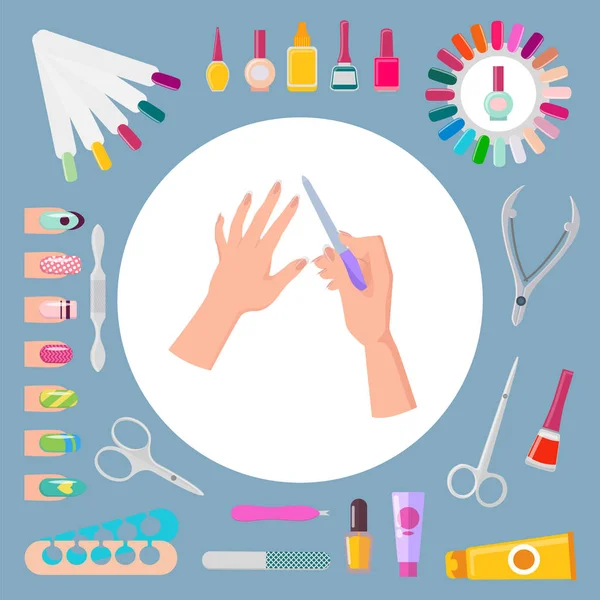 Nagelkunst und Instrumente Set Vektor Illustration — Stockvektor