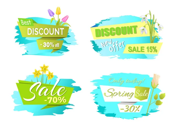 Скидки Spring Sale Labels Tulip Flowers, Promo — стоковый вектор