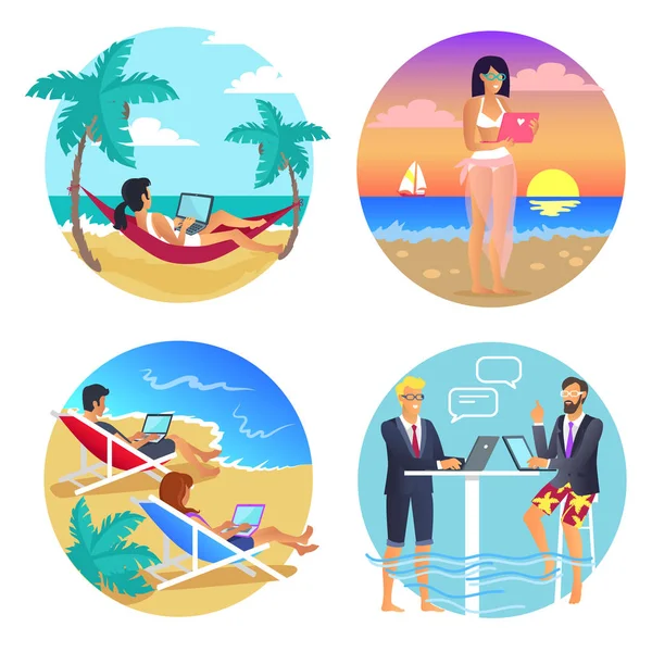 Business Summer Seaside Set Vector Ilustração — Vetor de Stock