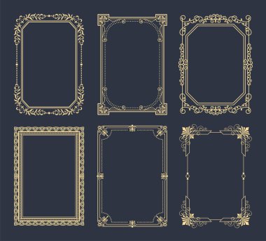 Altın rengi siyah izole koleksiyonu çerçeveler