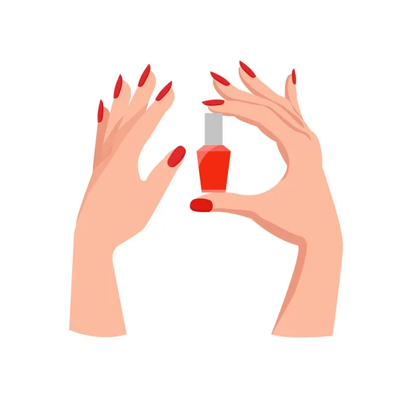 Elegante Frauenhände mit leuchtend roter Maniküre — Stockvektor