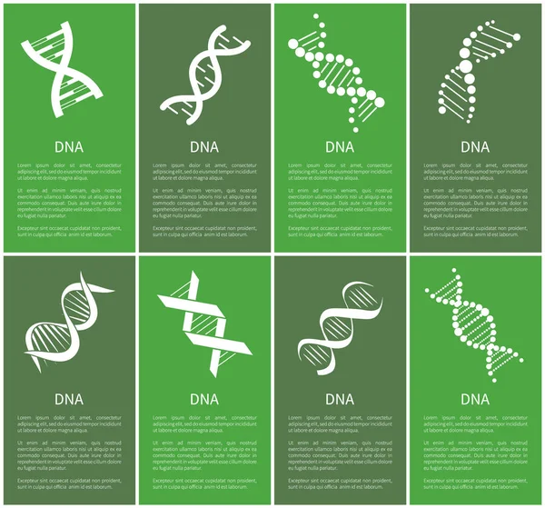 青い背景に分離された白の螺旋の Dna のセット — ストックベクタ