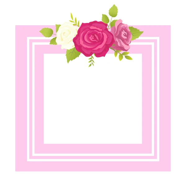 Άσπρο τριαντάφυλλο ροζ μοβ λουλούδι φωτογραφία κορνίζα χαιρετισμό — Διανυσματικό Αρχείο