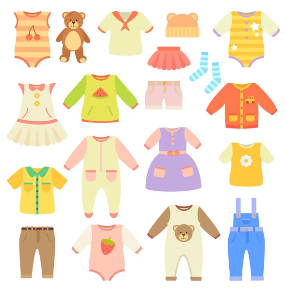 男の子と女の子のためのスタイリッシュな赤ちゃん服コレクション — ストックベクタ
