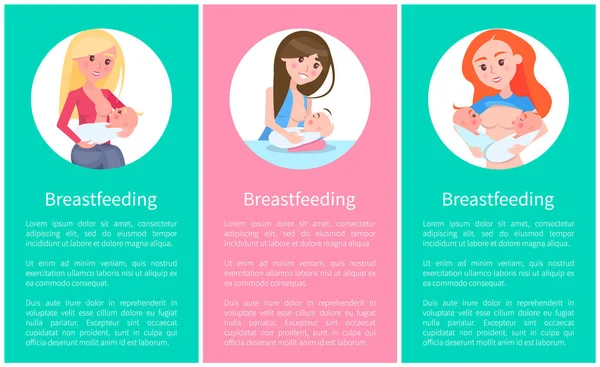 Zestaw informacyjny pionowe plakaty karmienia piersią — Wektor stockowy