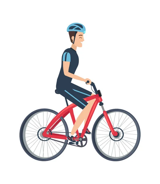 Male Ride Bike Vector Illustration Isolated White — Stock Vector
