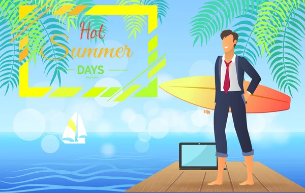 Hot Summer Days Businessman Vector Illustration — Vector de stoc