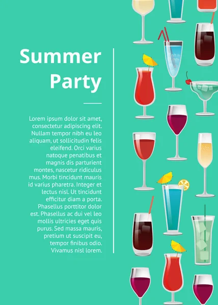 Sommerfest-Plakat mit Text und Cocktails — Stockvektor