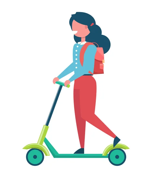 Дівчина з рюкзак їзда на удар скутер вектор — стоковий вектор