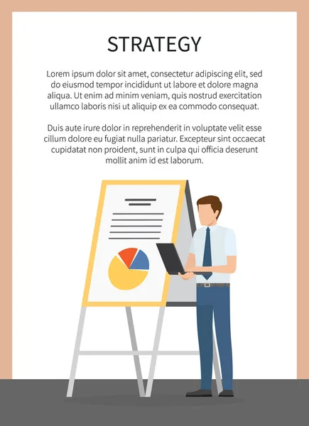 Strategy Concept Poster with Male Worker Report — Stock Vector