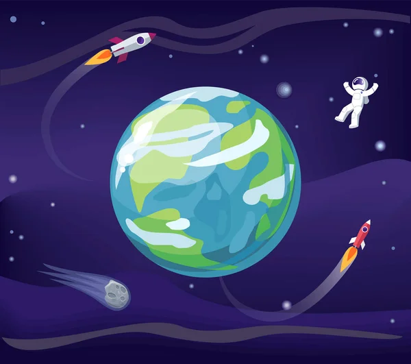 Ilustración vectorial de póster Tierra y hombre del espacio — Vector de stock