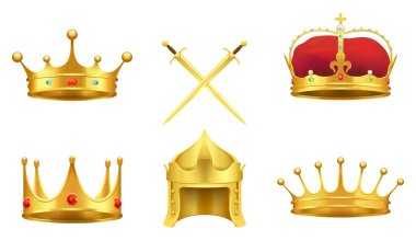 Altın Orta Çağ sembolleri gerçekçi Vector Icons Set