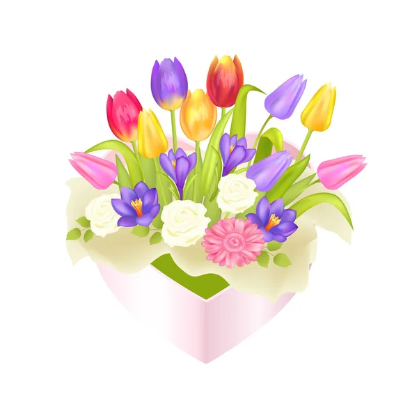 Blumen oval dekorative Schachtel Luxus Tulpen Krokus — Stockvektor