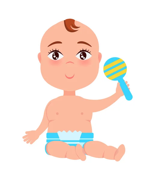 Säugling mit Plastikrassel in der Hand — Stockvektor