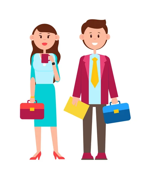 Couple with Briefcases Poster Vector Illustration — Stock Vector
