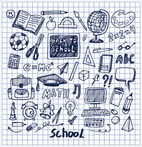 Σύνολο σχολείο πράγματα χέρι διανυσματικά εικονογράφηση — Διανυσματικό Αρχείο