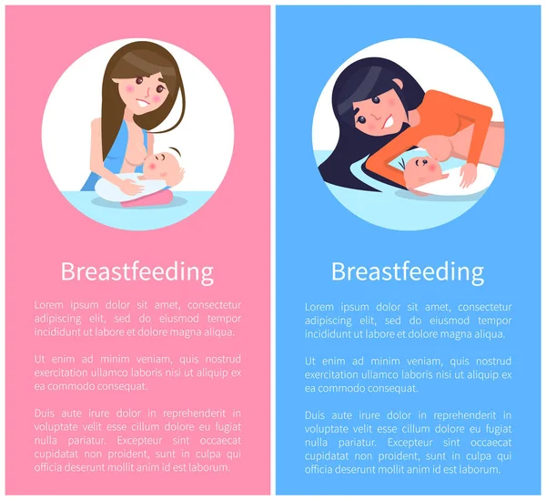 Lactancia materna saludable Banners informativos conjunto — Archivo Imágenes Vectoriales