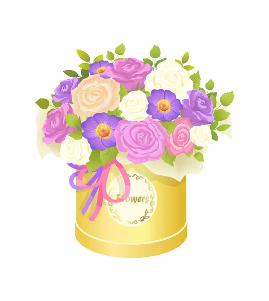 Bouquet of Flowers in Box Vector Illustration