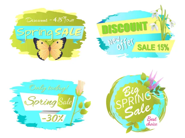 Solo hoy Etiquetas de venta de primavera con flores lila — Vector de stock