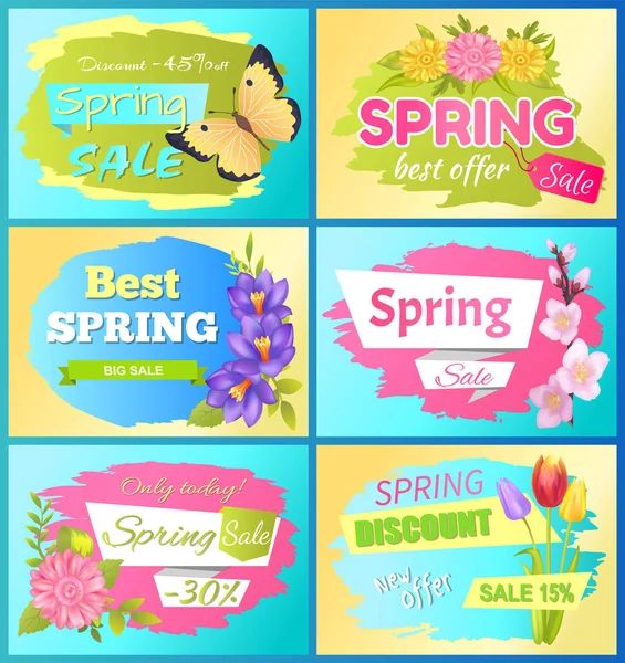 Mejor oferta Venta de primavera Anuncio Etiquetas Flores Set — Vector de stock