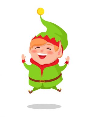 Mutlu Elf yüksek vektör çizim karikatür atlama