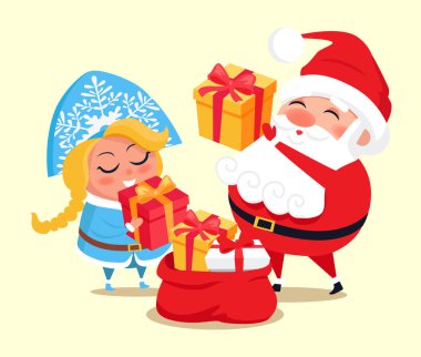 Kar kızlık, Santa hediyeler vektör çizim ile