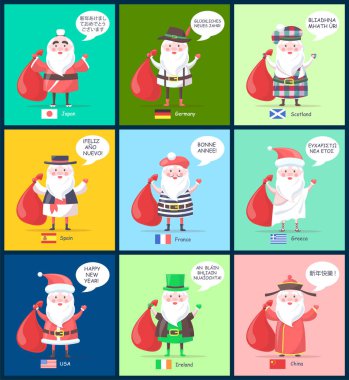 ABD ve Çin Santa yan tümceleri vektör çizim