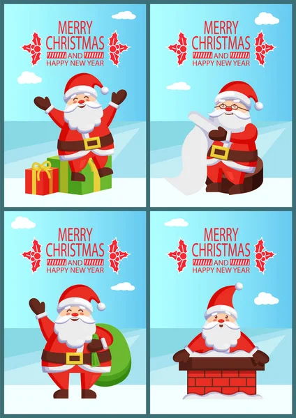 Merry Christmas gelukkig Nieuwjaar Santa heldere Banner — Stockvector