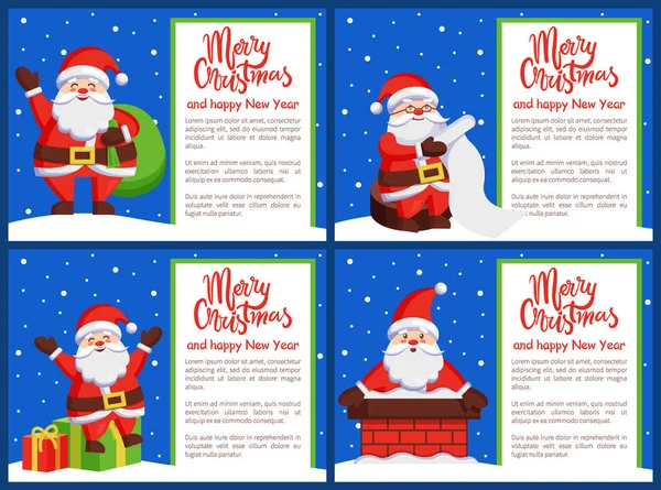 Feliz Navidad y Feliz Año Nuevo Postal Santa Claus — Vector de stock