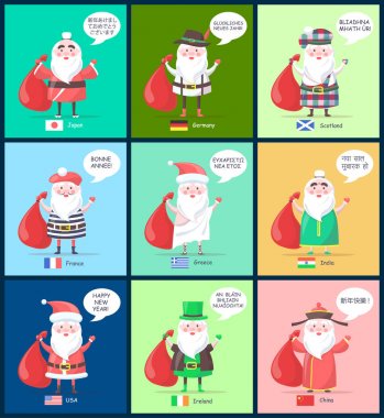 Japonya Almanya Noel Baba yan tümceleri vektör çizim