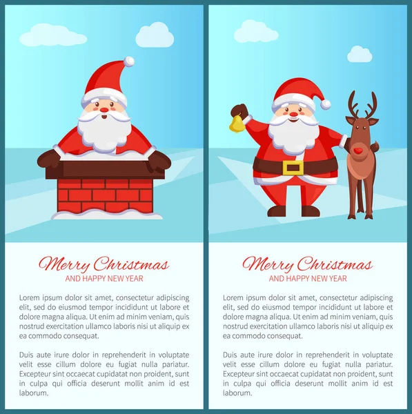 Feliz Natal e Feliz Ano Novo Posters Papai Noel — Vetor de Stock