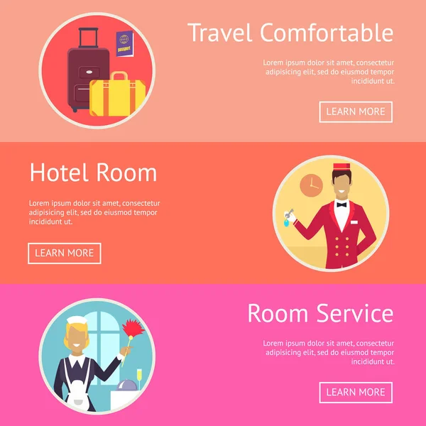 Pohodlné cestování přání a hotelové služby — Stockový vektor