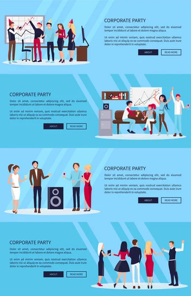 Corporate Party Set von vier Vektorillustrationen — Stockvektor