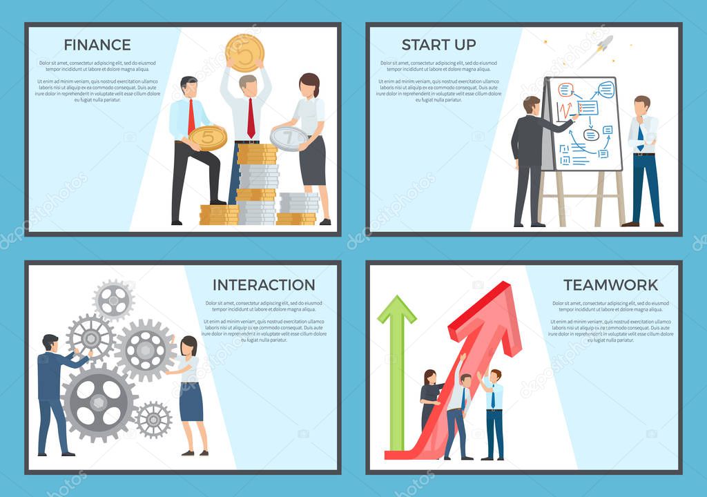 Set of Cartoon Style Posters Dedicated to Business
