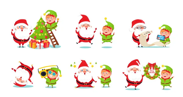 Elf i Santa Claus ikony ilustracja wektorowa — Wektor stockowy
