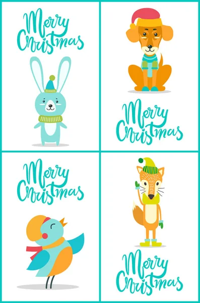 Feliz Navidad Animales en Vector Ilustración — Vector de stock