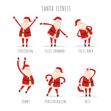 Beyaz arka planda etkin Santa Fitness kümesi