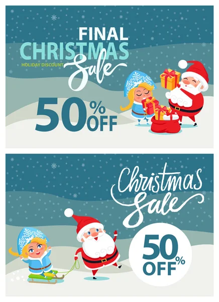 Final Christmas Sale Bbanner Santa Claus Snow Maiden — Stock Vector