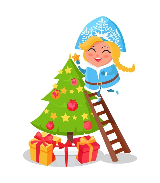 Felice neve vergine decorazione albero di Natale icona — Vettoriale Stock