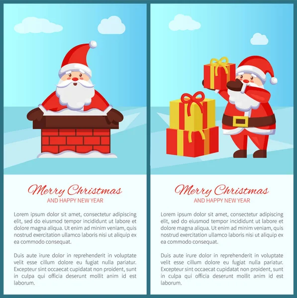 Feliz Navidad Feliz Año Nuevo cartel Caja de regalo de Santa — Vector de stock