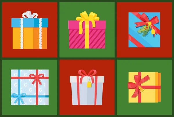 Set confezioni regalo, regali avvolti in nastri di carta — Vettoriale Stock