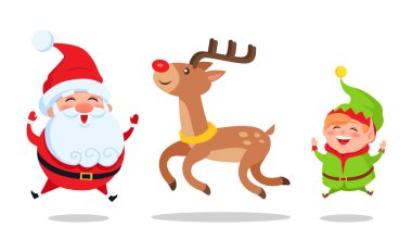 Noel Baba ve Elf çizgi film karakterleri yüksek simgesi atlama