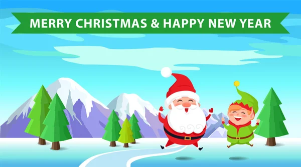 Joyeux Noël Santa et Elfe Illustration vectorielle — Image vectorielle