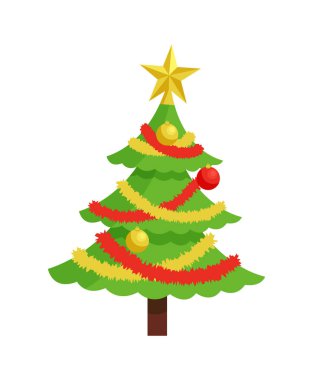 Yeni yıl ağacı kutsal kişilerin resmi üstünde durmak Garland tarafından dekore edilmiş