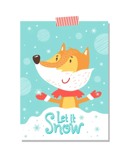 Ať sníh pohlednice s úsměvem Fox v šálu — Stockový vektor