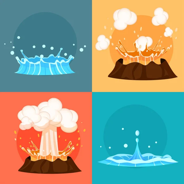Conceito de Geyser azul e ícones de vulcão vermelho-quente — Vetor de Stock
