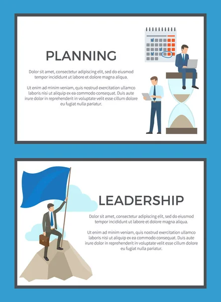 Planning and Leadership Set of Business Posters — Stock Vector